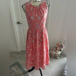 J Crew Women's Coral Floral Sleeveless Midi Dress